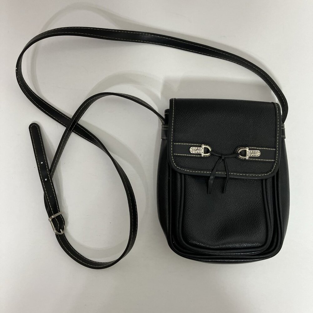 Vintage 90's Y2K Esprit Black Faux Leather Crossbody Bag Small Purse